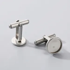 Stainless Steel Round Cufflink Tray Base Blank Bezel Setting DIY Jewelry Making Components Findings For Men Dress Shirts