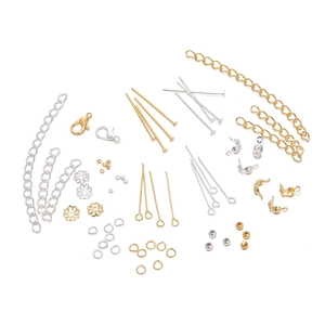 Detailed set of gold and silver lobster clasps, jump rings and DIY jewelry components