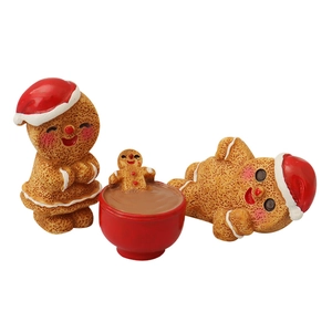 Miniature resin gingerbread man figurines set for Christmas micro landscape decor