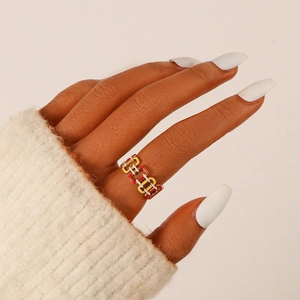 Hollow Square Chain Link Open Ring Stainless Steel Colorful Enamel Geometric Fashion Jewelry For Women