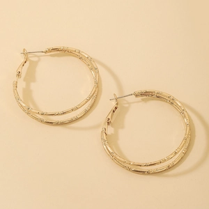 Doppellagige Geometrische Creolen Legierung Strukturiert Goldener Schmuck Mit 925 Sterling Silber Ohrstecker Für Damen