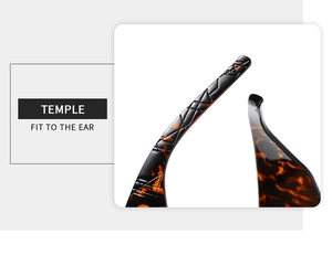 Detail of tortoise shell sunglasses temple with anti-slip diamond texture and ergonomic fit