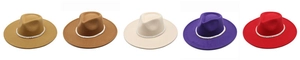 Flat top fedora hats in five colors featuring elegant pearl and rhinestone hatbands