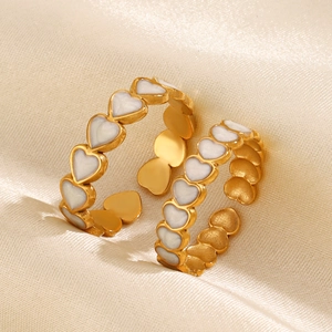 Heart Shape Open Ring Stainless Steel Gold Plated Adjustable Enamel Shell Inlay Elegant Fashion Jewelry For Women