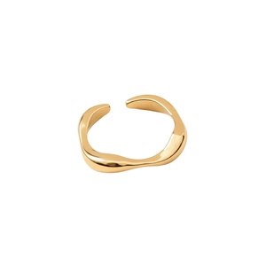 18k gold plated irregular wave open ring with polished minimalist design for women