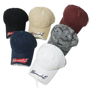 Distressed cotton baseball caps with Blannche embroidery in multiple vintage colors