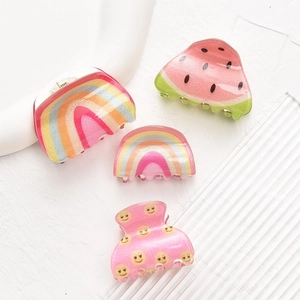 Simpatiche mollette per capelli in acrilico con frutta e arcobaleno e glitter