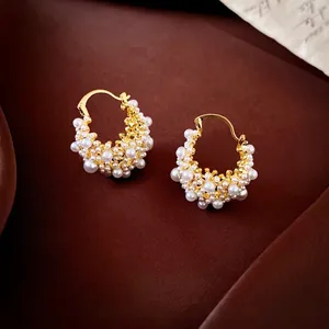 Orecchini A Cerchio Geometrici In Lega Con Künstliche Perle Di Imitazione E Perno In Argento Sterling 925 Vintage Barocco Da Donna