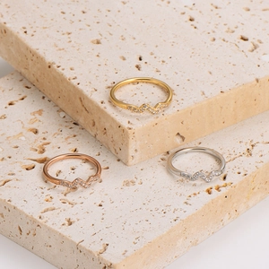 Wave Rhinestone Ring 304 Stainless Steel Thin Stackable Elegant Minimalist Fashion Jewelry For Women