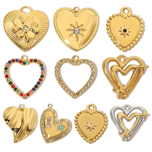 Heart Pendants For DIY Jewelry Making Stainless Steel Zircon Rhinestone Vintage Hollow Starburst Clover Charms