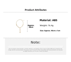 Detailed spec view of a 48cm golden pea pendant necklace made of ABS material