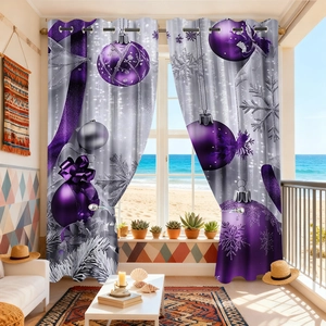 Detail of Christmas velvet curtains showing silver metal grommets and snowflake pattern