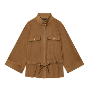 Veste chic en suédine marron avec poches utilitaires et ceinture réglable pour femmes