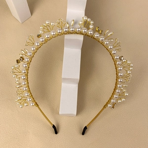 Handmade Bridal Headband With Artificial Pearls And Rhinestones Gold Silver Crystal Flower Hair Accessories For Women Wedding Party