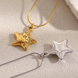 18K gold plated stainless steel star pendant necklaces with snake chains in gold and silver