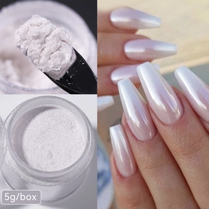 5g box of pearlescent nail powder for iridescent aurora mirror effect on white nails