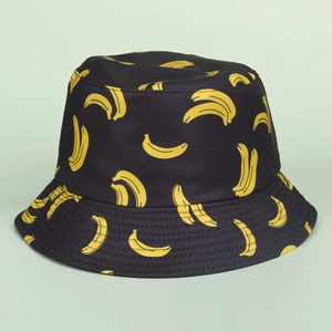 Bob noir tendance en coton avec motif imprimé de bananes jaunes sur tout le chapeau