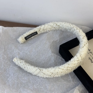 French vintage white tweed headband with gold silk thread and Hand Made label