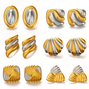 Set of six pairs of mixed gold and silver stainless steel geometric stud earrings