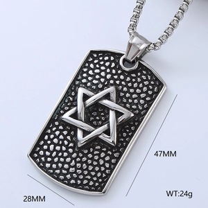 Vintage stainless steel rectangular necklace pendant with engraved Star of David detail