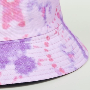 Double-sided tie-dye bucket hat with pink and purple creative graffiti watercolor patterns