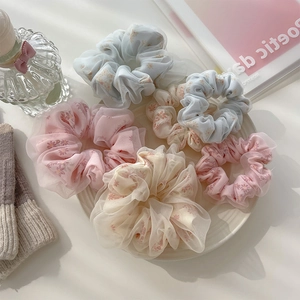 Floral organza hair scrunchies set in pastel colors for women stylish hair accessories