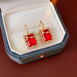 Boucles d'Oreilles Carrées En Zircon Vintage Avec Tige En Argent Cuivre Cristal Synthétique Bijoux Élégants Pour Femmes