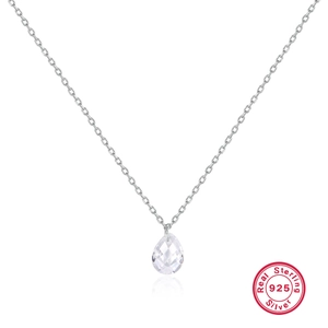 Real S925 sterling silver necklace featuring a sparkling pear-cut cubic zirconia pendant