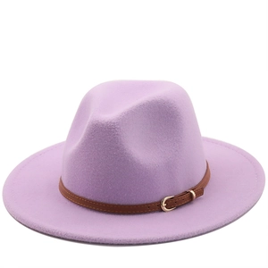 Classic Wool Felt Fedora Hat With Wide Brim And Brown Faux Leather Belt Elegant British Style Jazz Cap Unisex