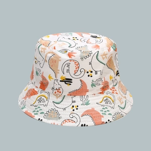 Cappello a secchiello bianco per bambini con motivi colorati di dinosauri e cactus