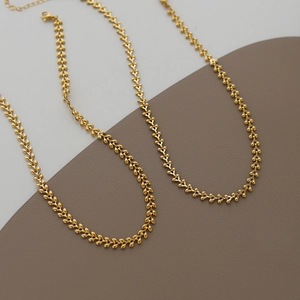 Minimalist 18K gold plated wheat ear and geometric leaf necklaces with adjustable lobster clasp
