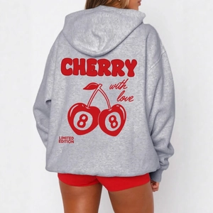 Sweat à capuche gris avec imprimé cerise au dos et graphique édition limitée coupe ample