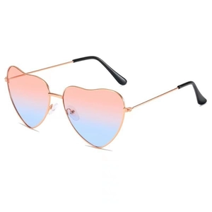 Detail of rose gold heart-shaped metal frame with pink-blue gradient resin lenses