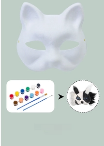 DIY cat pulp mask kit with 12-color paint and brushes for Halloween craft project