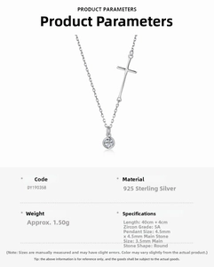 Detailed specs for S925 sterling silver cross necklace with 5A zircon and 40cm chain