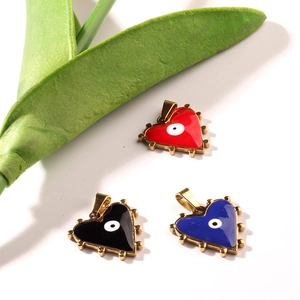 Gold-plated stainless steel heart evil eye pendants in red, black and blue colors