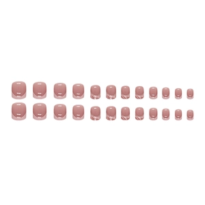 Short milk tea pink French press-on nails set with glitter ripples and 24 pieces