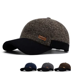 Men's wool blend baseball cap with ear flaps and warm lining in four classic colors