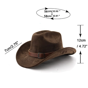 Größentabelle für dunkelbraunen Cowboyhut mit 12cm Krone und 7cm gebogener Krempe
