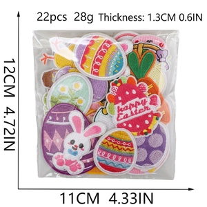 22-piece Easter embroidery patch set with rabbits, eggs and flowers for DIY decoration