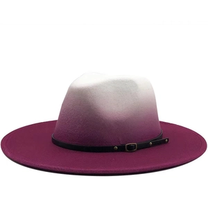 Classic wool fedora hat with white to wine red gradient finish and black leather band