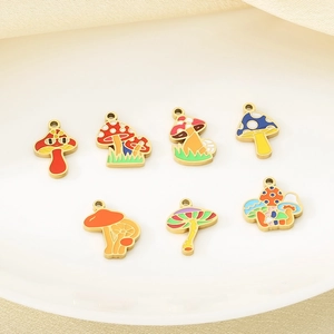 Colorful mushroom pendants made of stainless steel with enamel finish for DIY jewelry