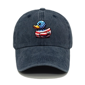 Casquette De Baseball En Coton Lavé Rétro Vieilli Chapeau Papa Motif Canard Étoiles Et Rayures Protection Solaire Réglable