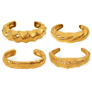 Gold lava texture open cuffs featuring smooth twisted and matte floral irregular designs