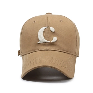 Classic khaki baseball cap with white C embroidery and soft top minimalist design