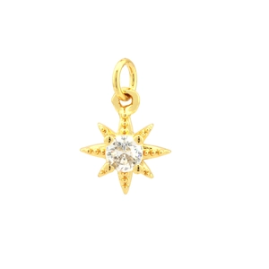 Detail of 18K gold-plated octagonal star pendant with center zircon and bead detailing