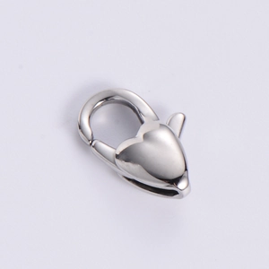 Polished silver heart-shaped stainless steel lobster clasp for DIY jewelry making