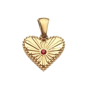 18k gold plated heart pendant with red crystal and textured radiating finish