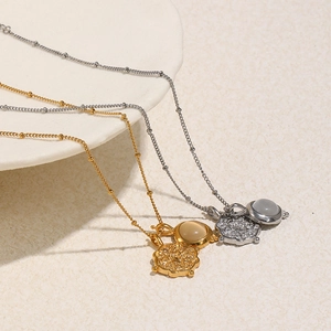 Colliers double rang en acier inoxydable plaqué or 18K et argent avec pendentifs opale