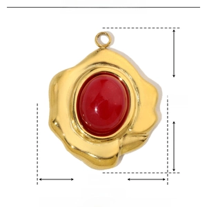 Detail view of drop-shaped natural stone pendant showing 24x19mm size measurements